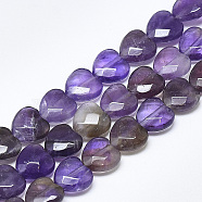 Natural Amethyst Beads Strands, Faceted, Heart, 10x10x5mm, Hole: 1.2mm, about 20pcs/strand, 7.4 inch(X-G-S357-E01-20)