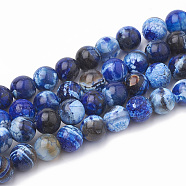 Dyed Natural Crackle Agate Beads Strands, Round, Blue, 6~6.5mm, Hole: 1mm, about 64pcs/strand, 15.1 inch(G-T100-04A)