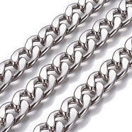 304 Stainless Steel Cuban Link Chains, Chunky Curb Chains, Unwelded, Stainless Steel Color, 12x9x3mm(CHS-P007-14P)
