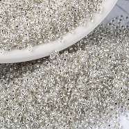 MIYUKI Round Rocailles Beads, Japanese Seed Beads, 15/0, (RR1) Silverlined Crystal, 1.5mm, Hole: 0.7mm, about 250000pcs/pound(SEED-G009-RR0001)