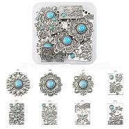 16Pcs 8 Styles Synthetic Turquoise Pendants, Rectangle & Flower Charm, with Rack Plating Antique Silver Tone Alloy Findings, Mixed Shapes, 30~34x19~30x3~7mm, Hole: 2.5~3mm, 2pcs/style(FIND-TA0002-16)