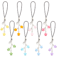 Acrylic Star Mobile Straps, Brass Lobster Clasps and Nylon Cord Mobile Accessories Decoration, Mixed Color, 10~12cm, 8pcs/set(HJEW-PH01877)