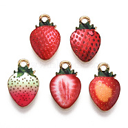 Printed Alloy Pendants, Lead Free & Cadmium Free & Nickel Free, Strawberry Charm, Light Gold, Mixed Color, 17x10.5x2.5mm, Hole: 1.8mm(PALLOY-T083-08)