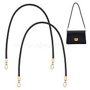 PU Imitation Leather Braided Bag Handles, with Golden Tone Alloy Swivel Clasps, Black, 59.5x0.6cm(PURS-WH0005-96A-02G)