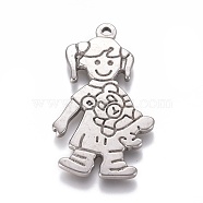 304 Stainless Steel Pendants, Girl with Bear, Antique Silver, 36x21x2mm, Hole: 1.6mm(STAS-E474-38)