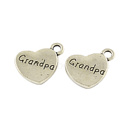 Tibetan Style Heart Alloy Pendants, with Word Grandpa, Cadmium Free & Lead Free, Antique Silver, 18x15x3mm, Hole: 3mm, about 208pcs/500g(TIBEP-Q043-203-RS)