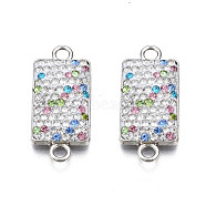 Rack Plating Alloy Links Connectors, with Polymer Clay Rhinestone, Cadmium Free & Lead Free, Platinum Plated, Rectangle, Colorful, 25x11x2.5mm, Hole: 2mm(ALRI-N056-007E-RS)