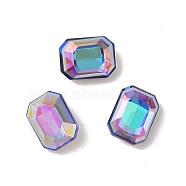 Glass Rhinestone Cabochons, Flat Back & Back Plated, Faceted, Rectangle, Bermuda Blue, 8x6x3.5mm(RGLA-L029-03B-BBLA)