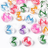 Transparent Clear Acrylic Beads, Horizontal Hole, Flat Round with Mixed Color Letter, Letter.Z, 7x3.5mm, Hole: 1.2mm, about 3700pcs/500g(MACR-N008-56Z)