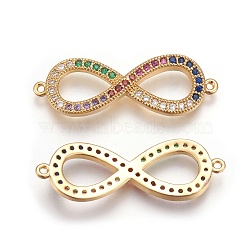 Brass Micro Pave Cubic Zirconia Links, Infinity, Colorful, Golden, 29x10x2.5mm, Hole: 1.5mm(ZIRC-I021-19G)