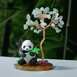 Gemstone Display Decorations, Pachira Macrocarpa Tree with Resin Panda, for Home Office Desk, 90~100x60~80mm(PW-WGF3526-01)