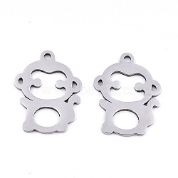 201 Stainless Steel Pendants, Laser Cut, Monkey, Stainless Steel Color, 20x15x0.9mm, Hole: 1.6mm(STAS-S081-045)