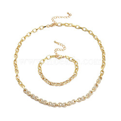 Infinity Cubic Zirconia Bracelets & Necklaces Jewelry Sets, with Brass Chains and Lobster Claw Clasps, Real 18K Gold Plated, 17.72 inch(45cm), 6-3/4 inch(17cm)(SJEW-M098-02G)