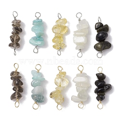 10Pcs 5 Styles Constellation Natural Smoky Quartz & Rose Quartz & Golden Sheen Obsidian & White Moonstone & Aquamarine Copper Wire Wrapped Chip Beaded Connector Charms, Platinum & Golden, Capricorn, 29~33x7.5~11x7.5~11mm, Hole: 2.5~3mm, 2pcs/style(PALLOY-JF02905-12)