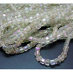 Electroplate Glass Beads Strands, Faceted, Cube, Light Green, 4x4x4mm, Hole: 1mm, about 100pcs/strand, 16.9 inch(EGLA-D018-4x4mm-26)