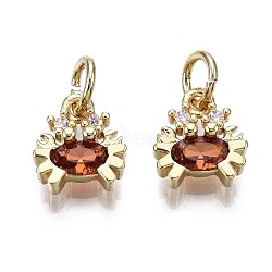 Brass Micro Pave Chocolate Cubic Zirconia Charms, with Jump Rings, Cadmium Free & Nickel Free & Lead Free, Crab, Real 16K Gold Plated, 9x8x3.5mm, Jump Ring: 5x1mm, 3mm inner diameter(ZIRC-S067-002-NR)