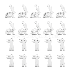 Unicraftale 20Pcs 2 Style 201 Stainless Steel Bunny Pendants, Laser Cut, Rabbit, Stainless Steel Color, 16x12x1mm, Hole: 1.5mm, 10pcs/style(STAS-UN0052-01)