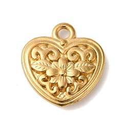 Ion Plating(IP) 304 Stainless Steel Pendants, Heart with Flower Charms, Real 18K Gold Plated, 20x19x4.5mm, Hole: 2mm(STAS-N103-57G)