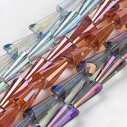 Electroplated Glass Beads Strands, Faceted, Cone, Mixed Color, 16x8mm, Hole: 1.5mm(EGLA-R014-M)