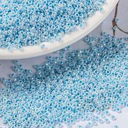 MIYUKI Round Rocailles Beads, Japanese Seed Beads, 15/0, (RR430) Aqua Lined White Pearl, 1.5mm, Hole: 0.7mm, about 5555pcs/10g(X-SEED-G009-RR0430)