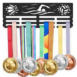 Sports Theme Iron Medal Hanger Holder Display Wall Rack, with Screws, Swimming & Volleyball, Basketball Pattern, 150x400mm(ODIS-WH0021-463)