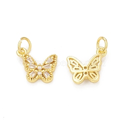 Rack Plating Brass Cubic Zirconia Charms, with Jump Ring, Cadmium Free & Lead Free, Long-Lasting Plated, Real 18K Gold Plated, Butterfly Charm, Clear, 11x12.5x2.5mm, Hole: 3mm(KK-C011-57G)