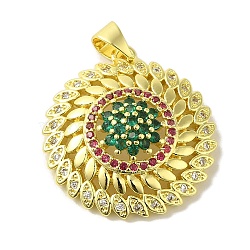 Brass Micro Pave Colorful Cubic Zirconia Pendants, Real 18K Gold Plated, Round, 24.5x22.5x7mm, Hole: 5x3.5mm(KK-Z042-20G-01)