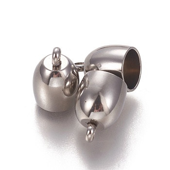 201 Stainless Steel Cord Ends, End Caps, Barrel, Stainless Steel Color, 13x10mm, Hole: 1.8mm, Inner Diameter: 8mm