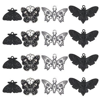 24Pcs 4 Style Alloy Enamel Pendants, Antique Silver, Butterfly & Moth, Mixed Color, 16~26x23~41x1~4mm, Hole: 1.2~2mm, 6pcs/style