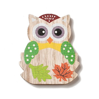 Autumn Single Face Printed Wood Cabochons, Owl, 111x95x12mm