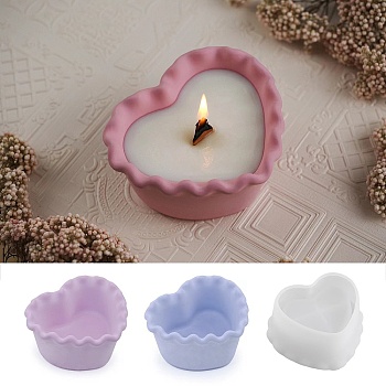 Heart with Wavy Edge DIY Candle Cups Silicone Molds, Creative Aromatherapy Candle Cement Cup Supply DIY Concrete Candle Cups Resin Moulds, White, 9.2x10.55x5.55cm, Inner Diameter: 6.3x8.3cm