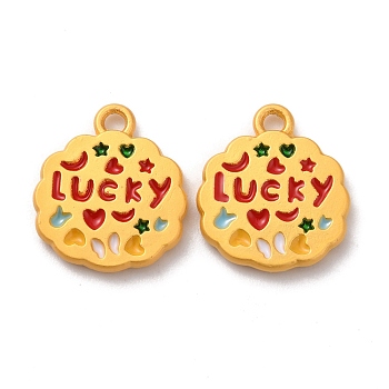 Alloy Enamel Pendants, Golden, Sponge with Word Lucky, Colorful, 15.8x14x2mm, Hole: 1.5mm