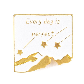 Every Day is Perfect Alloy Enamel Pins, Lapel Pins for Backpack Clothes, Golden, White, 27.5x27.5mm