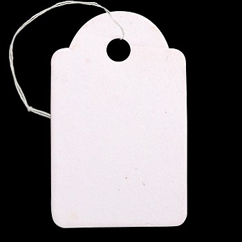 Rectangle Blank Hang tag, Jewelry Display Paper Price Tags, with Cotton Cord, White, 29.5x18x0.2mm, Hole: 3mm, 500pcs/bag