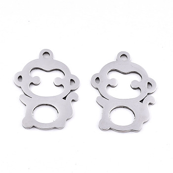 201 Stainless Steel Pendants, Laser Cut, Monkey, Stainless Steel Color, 20x15x0.9mm, Hole: 1.6mm