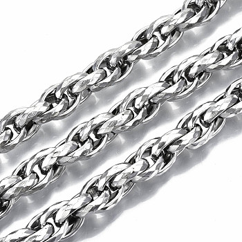 304 Stainless Steel Rope Chains, with Spool, Unwelded, Stainless Steel Color, 14.3x10.7x3.5mm, about 16.4 Feet(5m)/roll