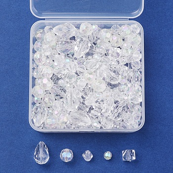 Transparent Acrylic Beads, Faceted, Mixed Shapes, Clear, 6~17x6~11x6~11mm, Hole: 1~2mm, 285pcs/box