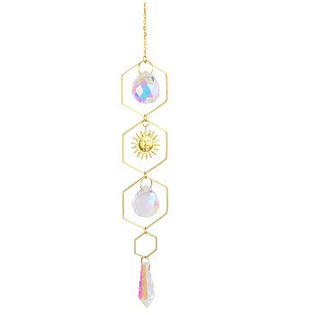 Quartz Crystal Big Pendant Decorations, Hanging Sun Catchers, Sun, Clear AB, 420x40mm