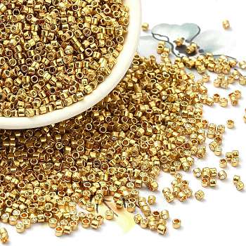 Electroplate Glass Seed Beads, Metallic Colours, Cylinder, Golden Plated, 2x1.5mm, Hole: 1mm, about 6550pcs/50g