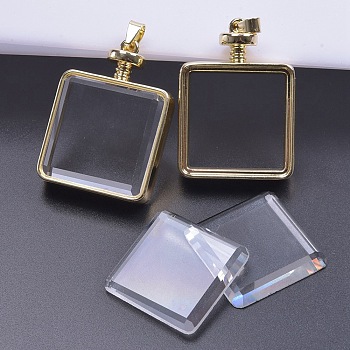 Alloy Locket Pendants, with Glass, DIY Accessories for Jewelry Pendant Making, Square, 41x30x13mm