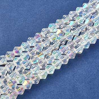 Handmade Glass Faceted Bicone Beads, Half AB Color Plated, White, 6mm, Hole: 1mm, about 46pcs/strand, 10.63 inch