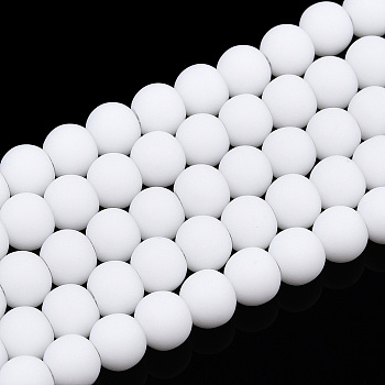 Opaque Glass Beads Strands, Frosted, Round, White, 4~4.5mm, Hole: 0.8mm, about 97~99pcs/strand, 14.76 inch~14.96 inch(37.5~38cm)