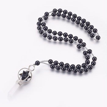 Alloy Pendant Necklace, with Natural Obsidian Beads, Star with Bullet, 29.52 inch(75cm)