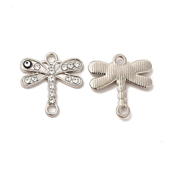 Alloy Rhinestone Connector Charms, Dragonfly with Evil Eye, Platinum, 19x18x2.5mm, Hole: 1.8mm