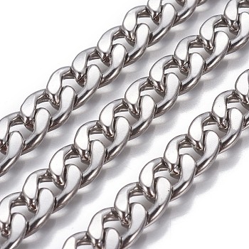 304 Stainless Steel Cuban Link Chains, Chunky Curb Chains, Unwelded, Stainless Steel Color, 12x9x3mm