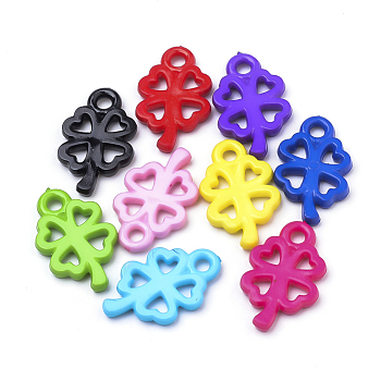 Opaque Acrylic Pendants, Clover, Mixed Color, 25x15x3mm, Hole: 3mm, about 860pcs/500g