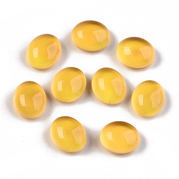 Glass Cabochons, Changing Color Mood Cabochons, Oval, Yellow, 12x10x6.5mm