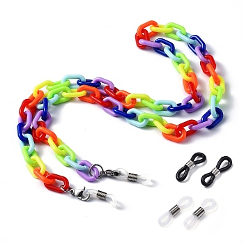 Eyeglasses Chains, Neck Strap for Eyeglasses, with Opaque Acrylic Cable Chains, 304 Stainless Steel Lobster Claw Clasps and Rubber Loop Ends, Colorful, 27.75 inch(70.5cm)
