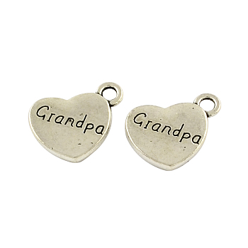 Tibetan Style Heart Alloy Pendants, with Word Grandpa, Cadmium Free & Lead Free, Antique Silver, 18x15x3mm, Hole: 3mm, about 208pcs/500g