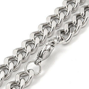 Non-Tarnish 201 Stainless Steel Cuban Link Chain Necklaces for Women and Men, Stainless Steel Color, 19.88 inch(50.5cm)